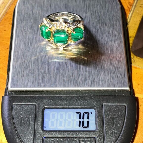 Natural Malachite Sterling Silver Ring Size 7 - Picture 7 of 8